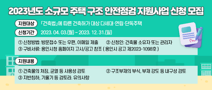  2023년도 소규모 주택 구조 안전점검 지원사업 신청 모집 